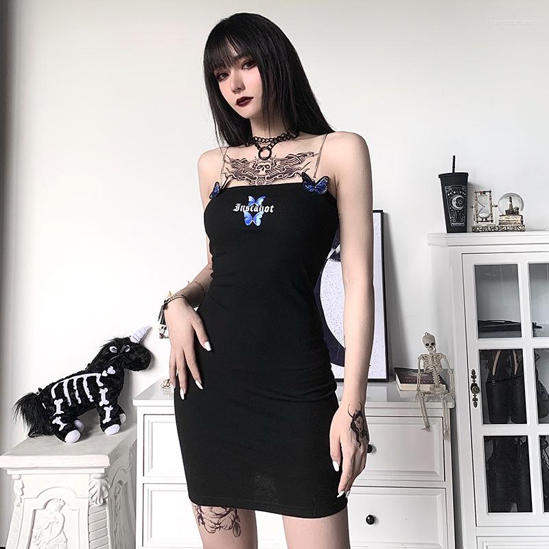 

Casual Dresses Gothic Y2k Black Sleeveless Dress Women Street Fashion Lace Sexy High Waist Mini Woman Party 2022 Spring Summer