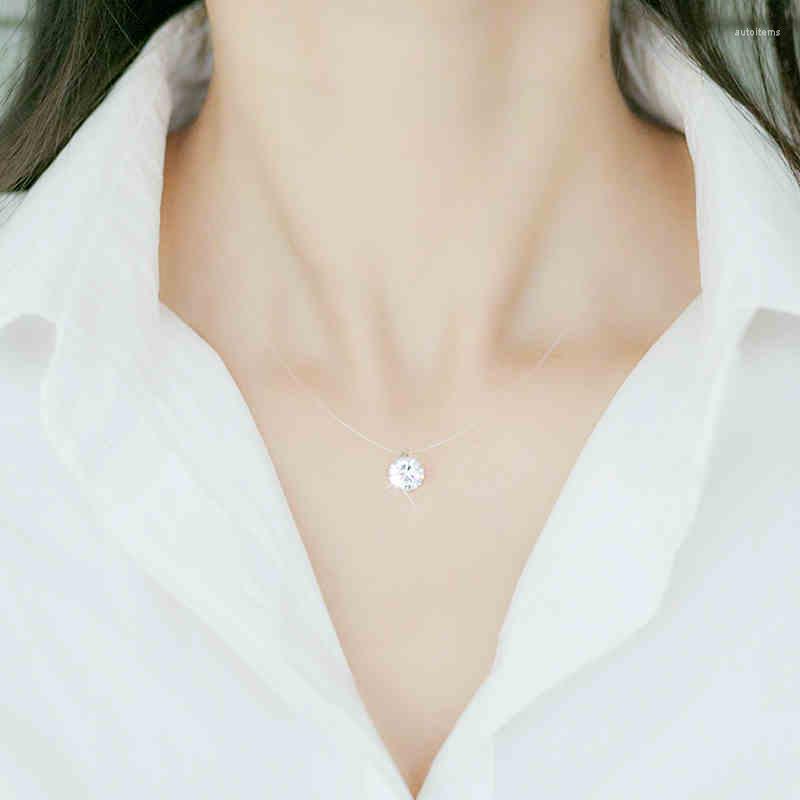 

Choker Dayoff Transparent Invisible Rhinestone Pendant For Women Jewelry Fishing Line Clavicle Chains N24