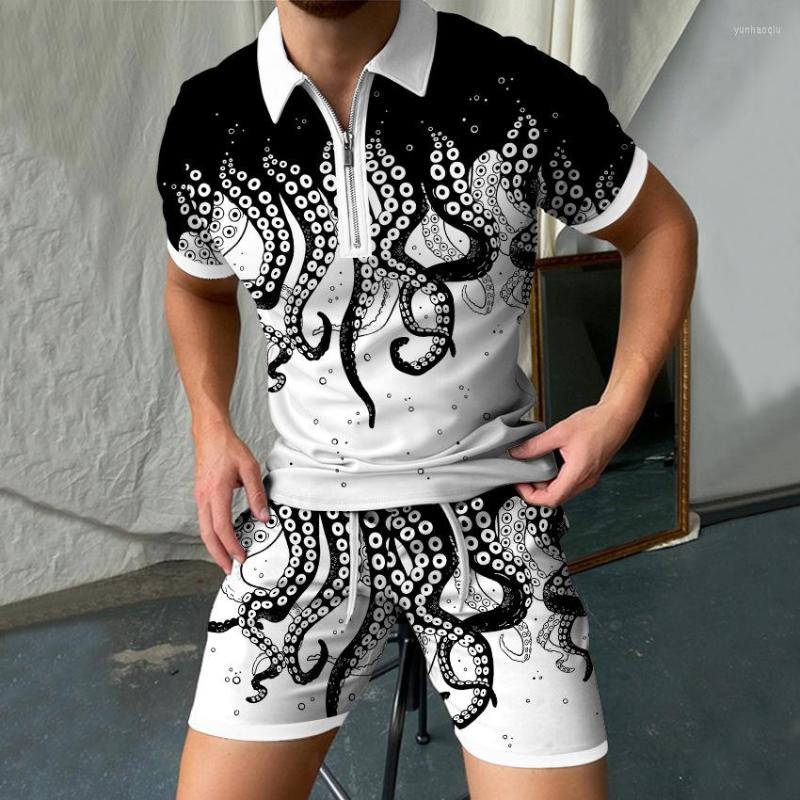 

Men' Tracksuits Men' Polo Suit Fashion Men Sets 3D Printed Streetwear V-neck Short Sleeve Shirt & Shorts Two Pieces Casual 2022