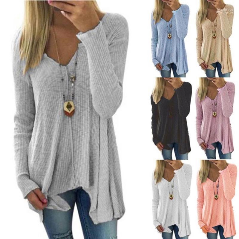 

Women' Sweaters Women' Casual Women Solid Color V Neck Irregular Hem Knitwear Loose Pullover Sweater, Black