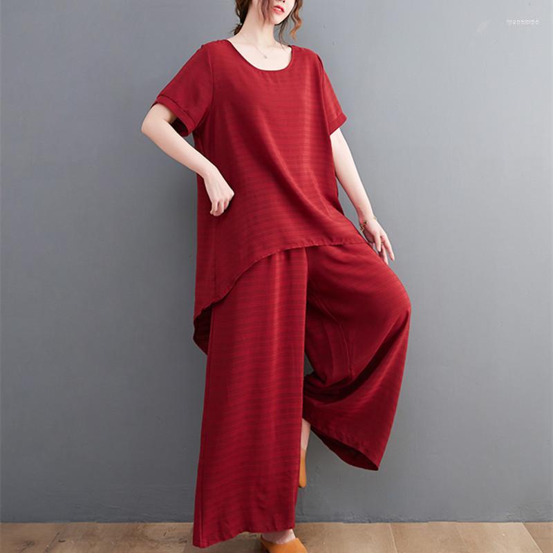 

Women's Two Piece Pants Women's 2022 Arrival Korea Style Thin Soft Loose Tops Wide Leg 2pcs Women Clothes Sets Plaid Fashion Lady, Black