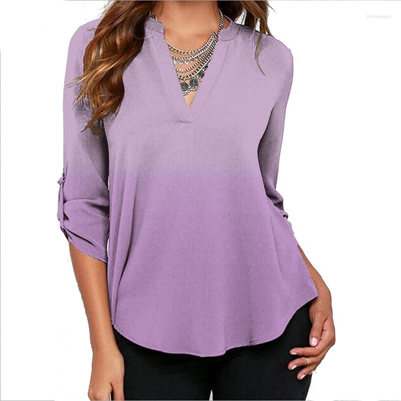 

Women' T Shirts V-Neck Long Sleeve Pull Gradient Printed Loose Chiffon Top, Grey
