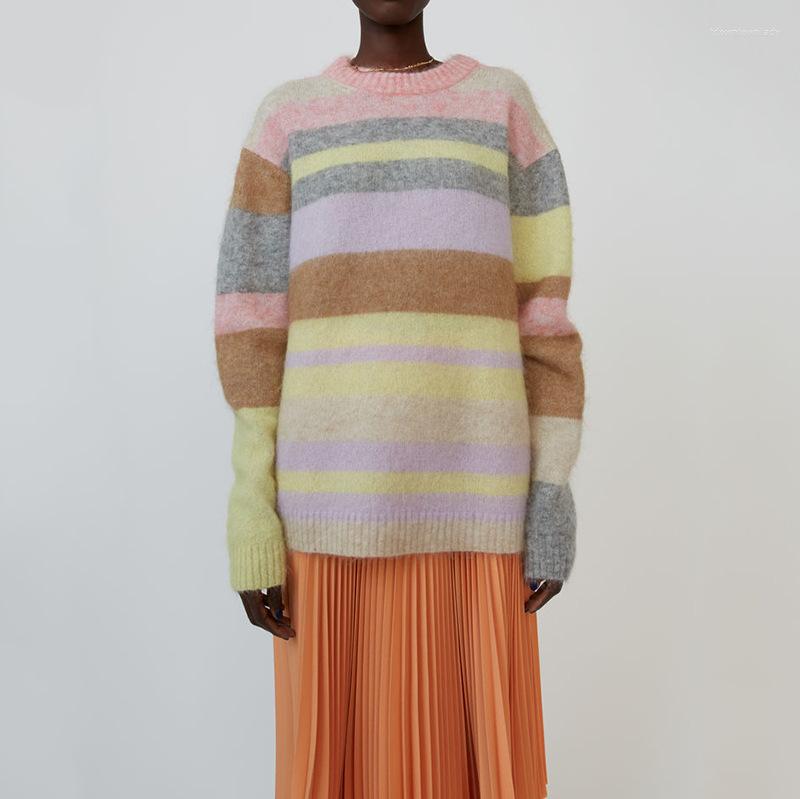 

Women's Sweaters Women Sweater 2022 Autumn And Winter Macaron Color Matching Rainbow Mohair Wool Knitted, Multicolor