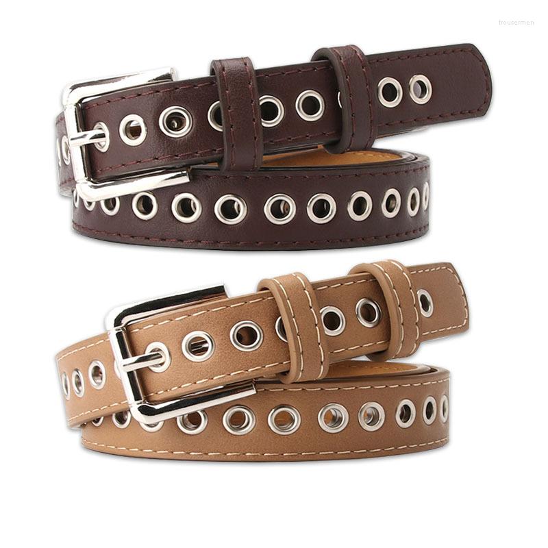 

Belts Fashion Women Canvas Hollow Out Air Hole Waistband Long Personality Casual Metal Ring Wild Belt Ceinture Femme Present, Black