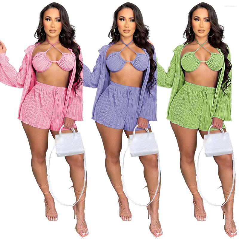 

Women's Tracksuits 3 Piece Set Women Outfits Three Shorts Sets Crop Top Vacation Outfit For Woman 2022 Fall, 01