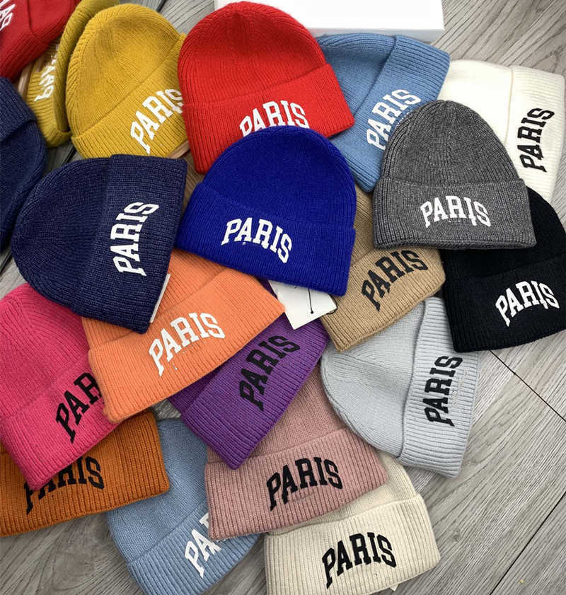 

PARIS Ribbed Knit Winter beanies Unisex Designer Wool hat Stylist Fashion cuffed bonnet beanie Rib knitted Slouchy skull cap cuff skullies with brand paper label, Fill postage