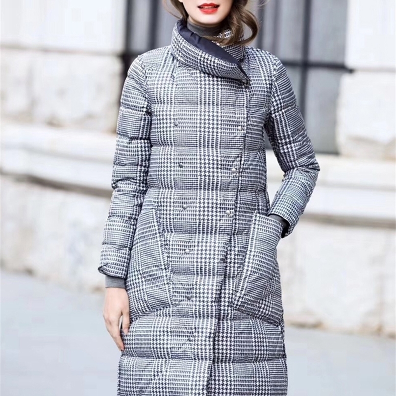 

Women s Down Parkas Ailegogo Duck Jacket Winter Long Thick Double Sided Plaid Coat Female Warm Parka For Slim Clothes 221008, Plaid and blue