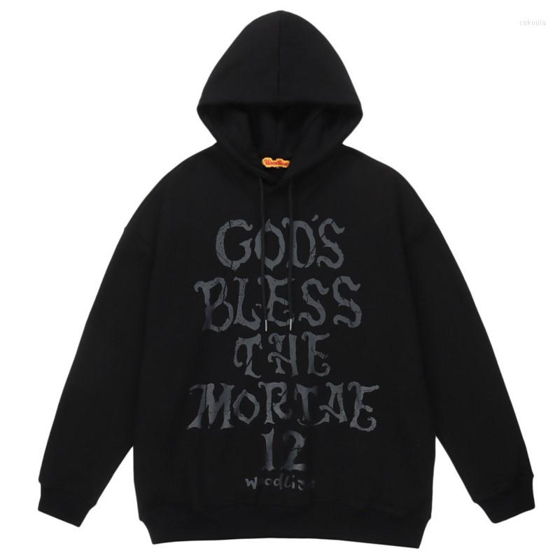 

Men's Hoodies GTDOM Dark Letters Printing Hooded 2022 Autumn And Winter Man's Ins Fashion Loose Personality Niche High Street Sweater, Black
