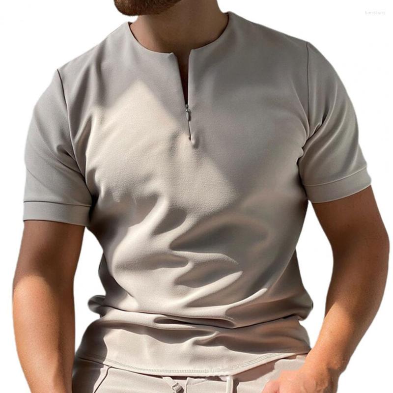 

Men's Casual Shirts Luxury Men Tee Shirt T-shirt Solid Color Loose Summer Short Sleeve Zipper Round Neck Top For Party Streetwear Clothing, Black