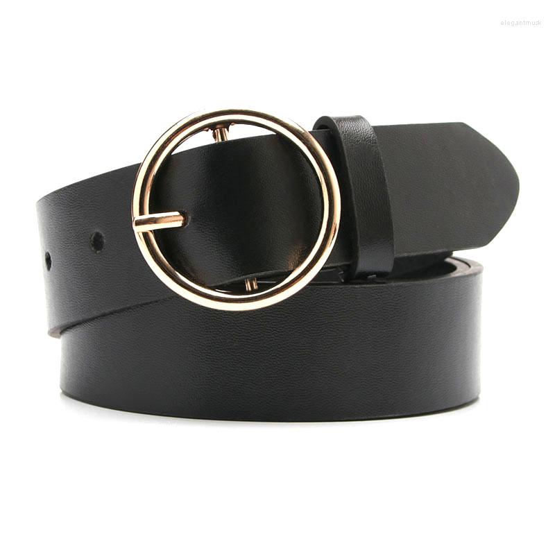 

Belts Fashion Alloy Metal Round Buckle Pin Belt For Women PU Leather Jeans Trousers Waistband Ladies Dress Clothes Accessories, Black