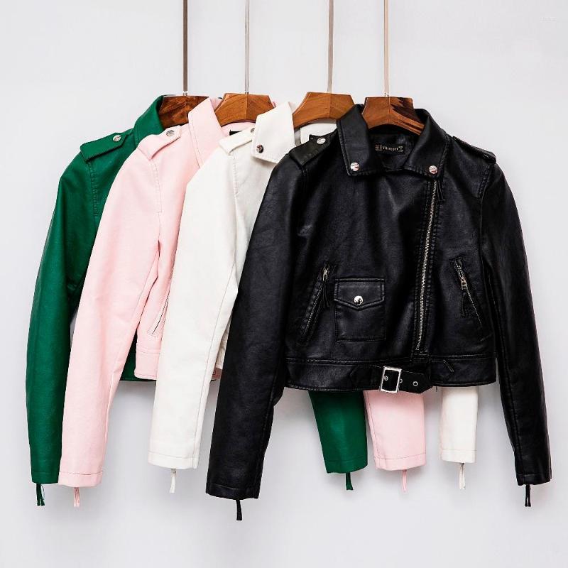 

Women' Leather Pu Jacket Women Fashion Bright Colors Black Motorcycle Coat Short Faux Biker Soft Female Green, Yll8861 pink