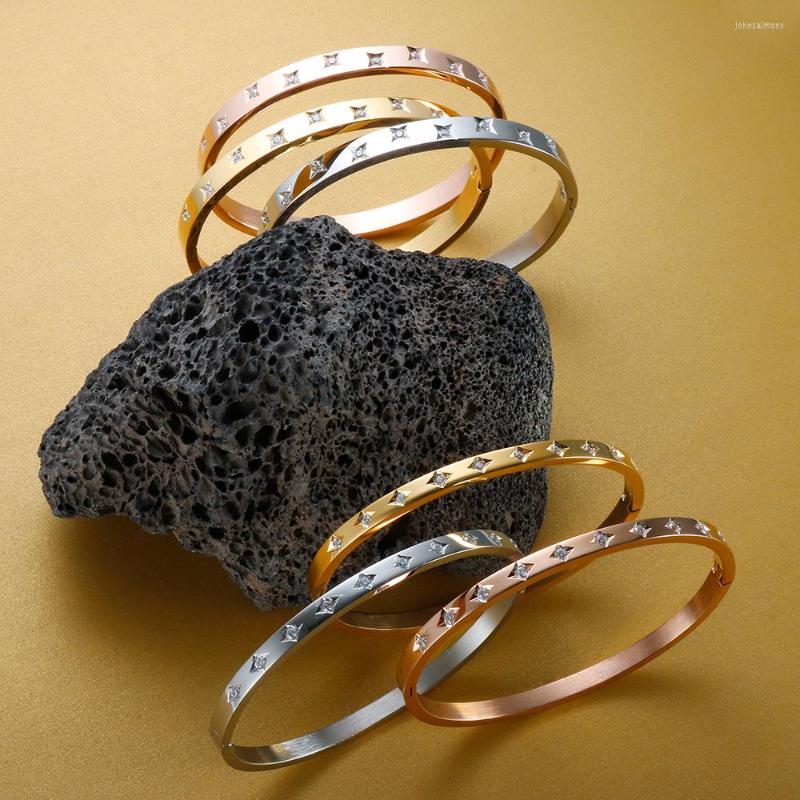 

Bangle Crystal Bracelet Fashion Jewelry For Women Stainless Steel Geometric Rhombic Shaped Zircon 4mm/6mm Charm Cuff