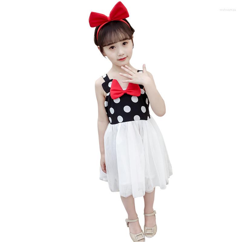 

Girl Dresses Bow Dress With Suspenders Fashion Polka Dot Suspender Mesh Western Sleeveless Cute, Black