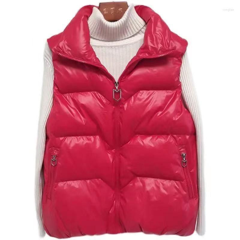 

Women's Vests White Duck Down Warm Vest Coat 2022 Elegant Women Autumn Winter Top Loose All-match Stand Collar Waistcoat Jacket Female F163, Black