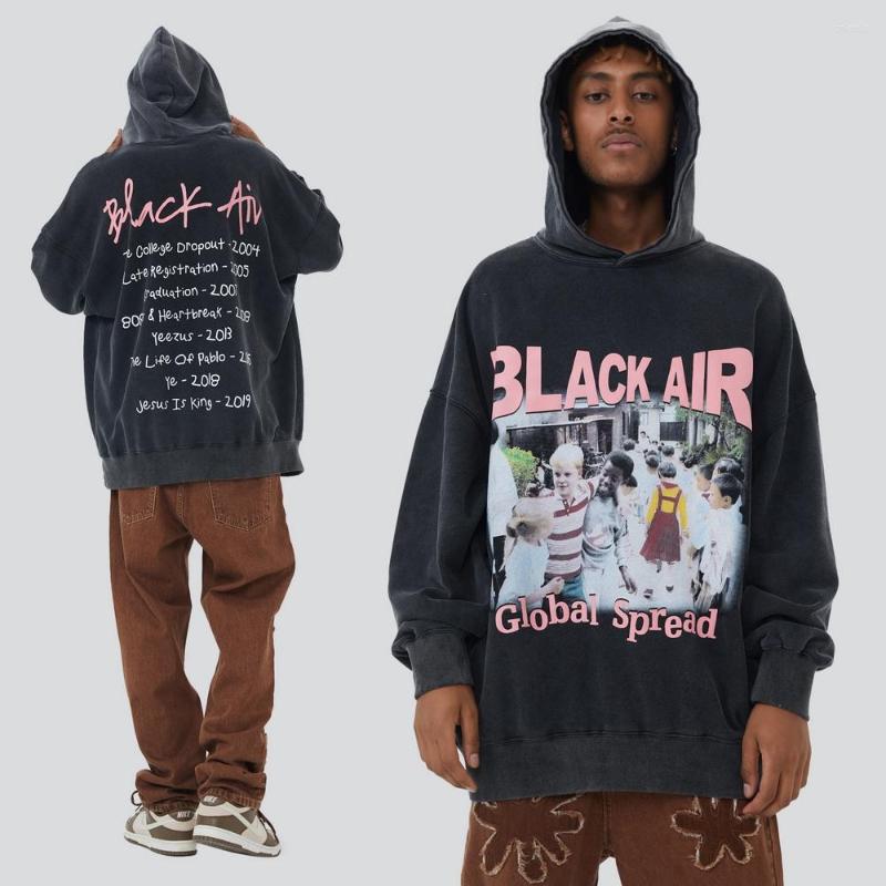 

Men's Hoodies Men's Oversized Black Long Sleeves Pullover Abstract Childrens Letter Graphic Print Sweatershirt High Street Clothes