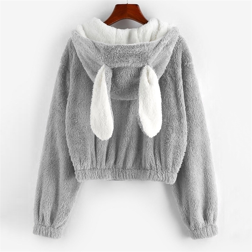 

Womens Hoodies Sweatshirts Bunny Ears Hoodie Women Winter Long Sleeve Faux Fur Hoodies Jacket Kawaii Sweatshirt Oversized Loose Fleece Cozy Fluffy Outfits 221010, Black