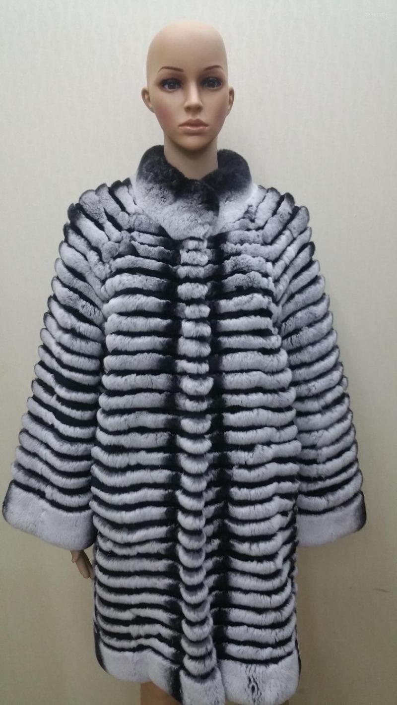 

Women's Fur 2022 Women Real Rex Stand Collat Shoulder Striped Grey Black, Picture shown