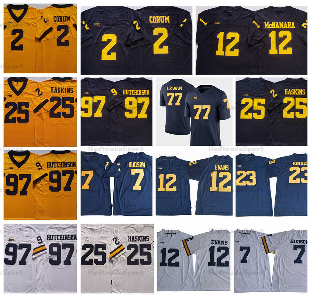 

NCAA Michigan Wolverines College Football Jerseys 97 Aidan Hutchinson Hassan Haskins McNamara Blake Corum 77 Taylor Lewan Khaleke Hudson, Blue