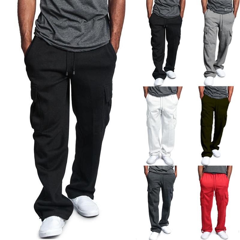 

Men's Pants Casual Men Trousers Drawstring Elastic Waist Wide-leg Solid Pocket Street Pant Loose Male Fashion Trouser M, 05
