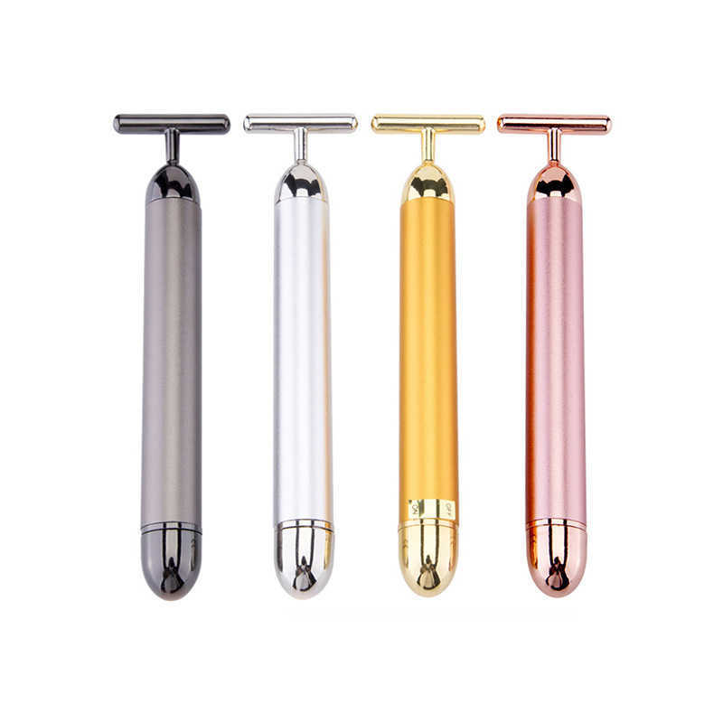 

24k Gold Electric Face Lift Bar Roller Vibration Slimming Massager Facial Stick Facial Beauty Skin Care T Shaped Vibrating Tool VTMTB1766