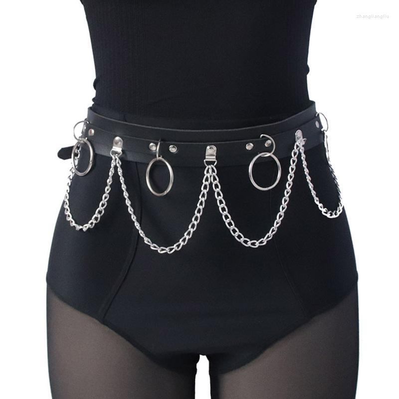 

Belts Layered Punk Waist Belly Chain Belt For Women Alloy And PU Leather Night Club Dance Party Body SuppliesBelts, Black