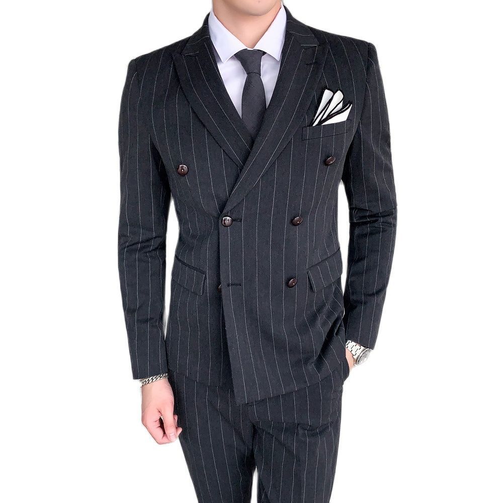 

Men's Suits Blazers Stripe Men Suit Coat Set Male Double Breasted Slim Fit Business Formal Wedding Grooms 3 Pieces Set Blazers Jacket Pants Vest 221008, Zhong hui se