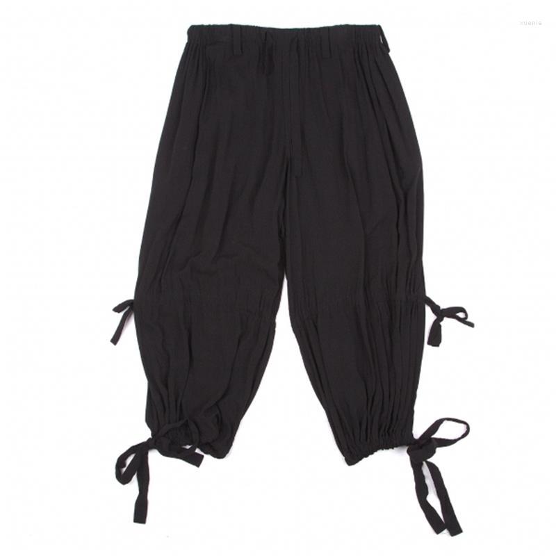 

Men' Pants Summer Men' Loose Cool Harem Leg Knee Drawstring Design Knickerbockers Pure Color Straight Casual, Black