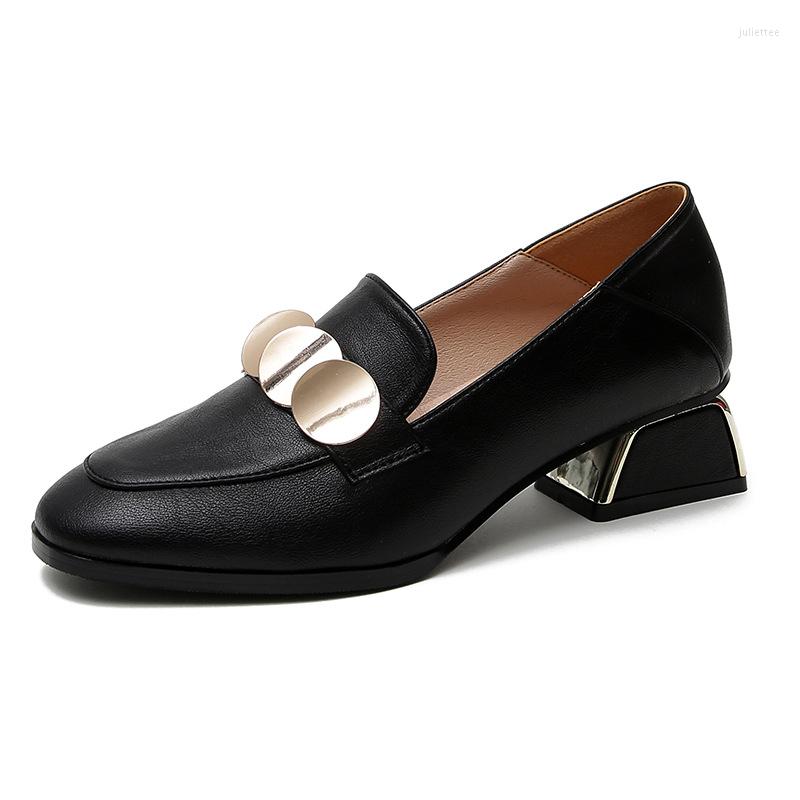 

Dress Shoes Small Fresh High Heels Thick Heel Woman's Single Autumn Temperament Sweet Beauty British Female Leather, Apricot