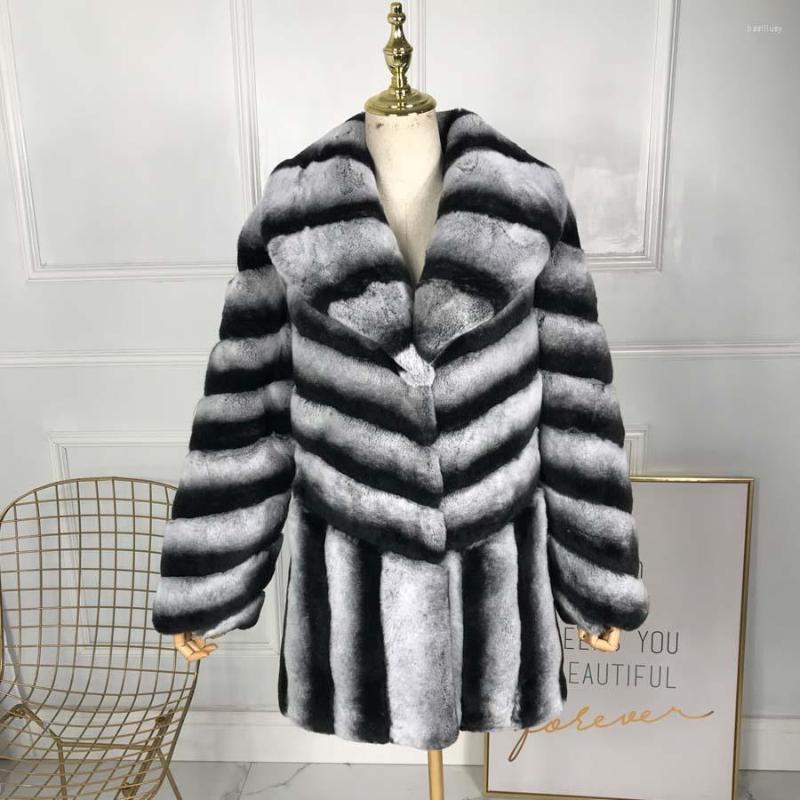 

Women's Fur Turndown Collar Luxury Coats Real Natural Rex Coat Genuine Winter Overcoat Jacket 75cm Ra