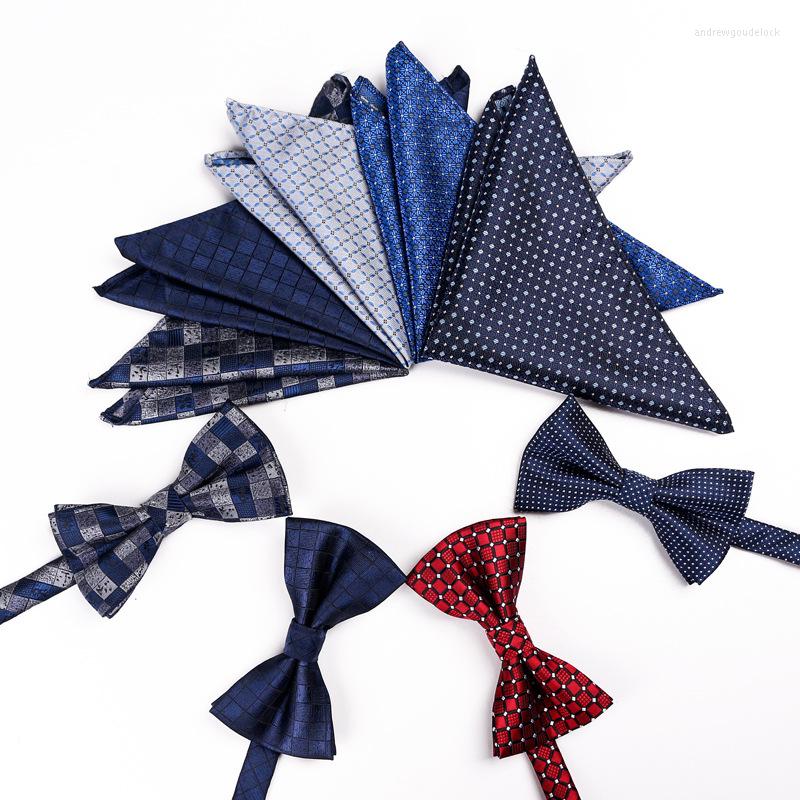 

Bow Ties Classic Silk For Men Butterfly Tie Pocket Square Cufflinks Set Blue Grey Red Gold Dot Stripe Plaid Luxury Bowtie
