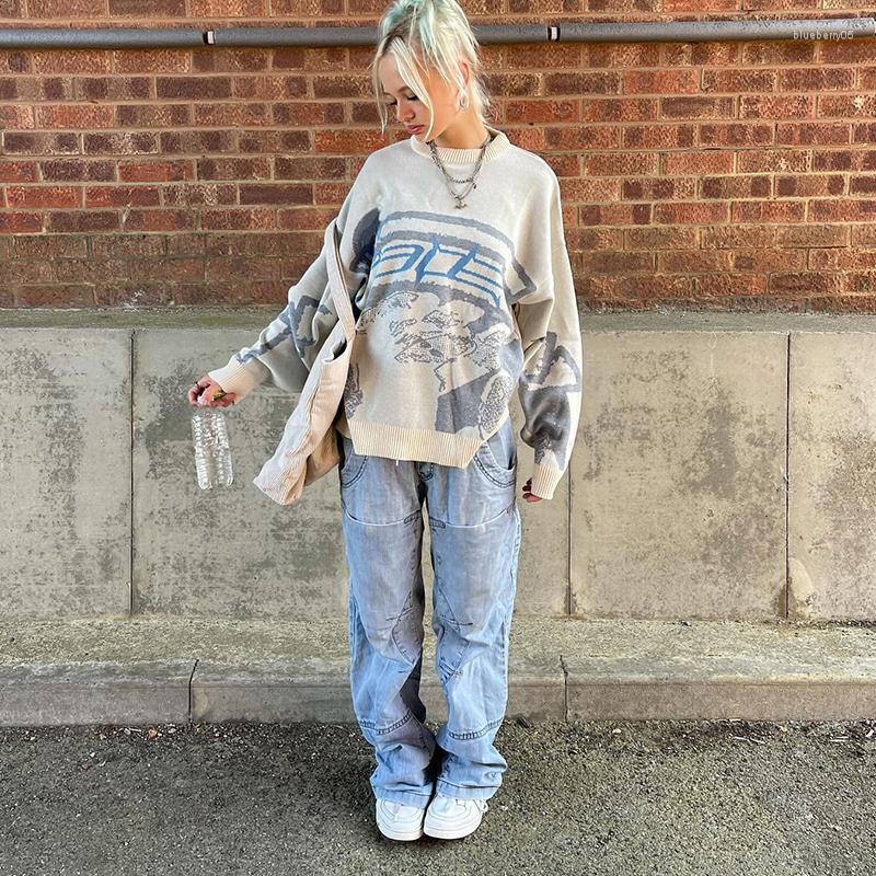 

Women's Sweaters Gothic Style Y2k Hip-hop Knitted Women's Sweater Harajuku Fashion Skull Letter Print Loose Casual Street Pullover, 2026-lvse