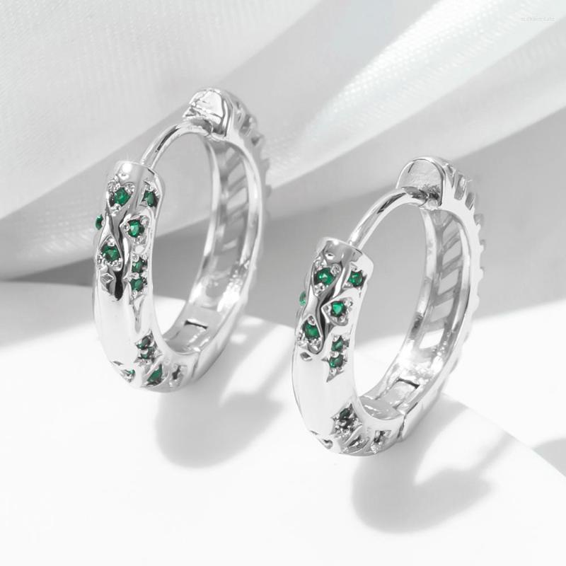 

Hoop Earrings ESSFF Silver Color Green Zircon Fashion Jewelry Modern Girlfriend/friend Holiday Gifts Round Circle Earings