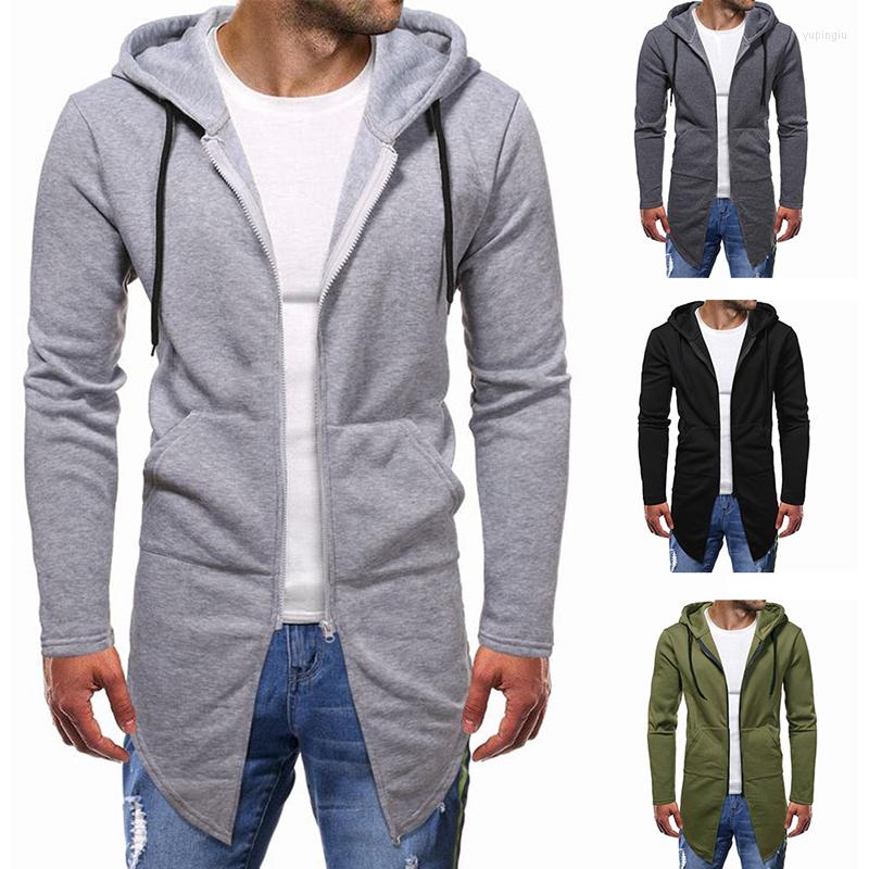 

Men's Hoodies Fashion Spring Autumn Men's Long Casual Cardigan Sweater Solid Color Zipper Sleeve Tops Male Clothing, Black