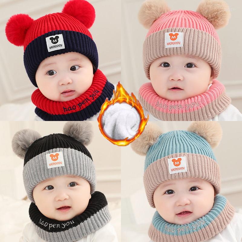

Scarves 1Pcs/Set Baby Hat Scarf Set Pompom Cartoon Knitted Winter Cap Bonnet Infant Toddler Kids Boys Girls Crochet Beanie