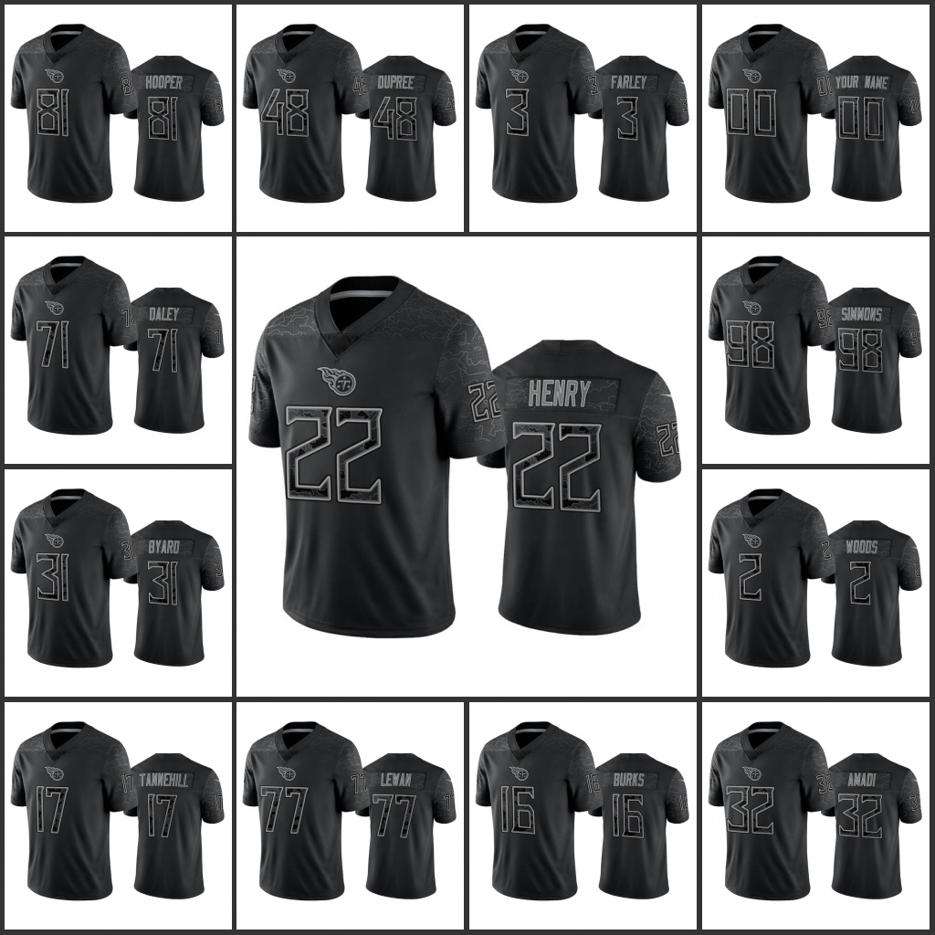 

Jerseys Tennessee''Titans''Men #22 Derrick Henry 2 Robert Woods 98 Jeffery Simmons Custom Women Youth''NFL Black Reflective Limited Jersey