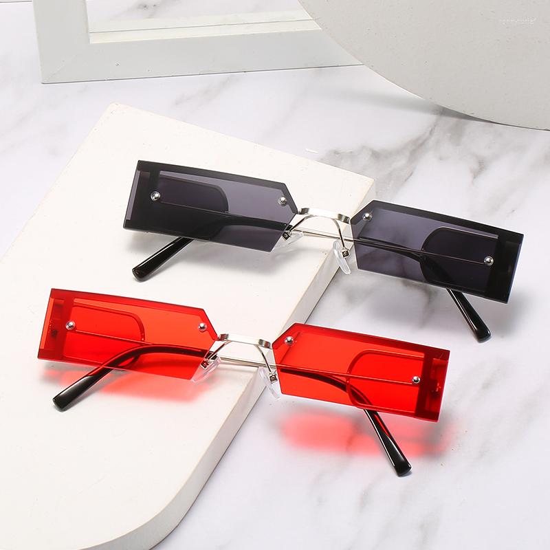 

Sunglasses Fashion Designer Punk Style Half Frame Small Size Rectangular Men Women