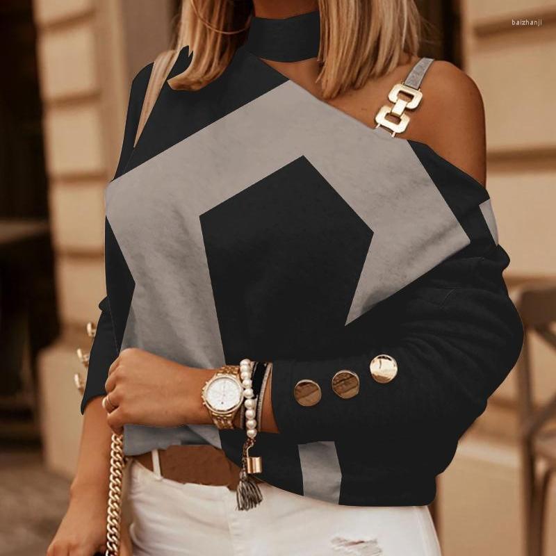 

Women' Blouses Spring Autumn Pattern Print Loose Shirt Tops Elegant Women Bat Long Sleeve Office Pullover Clothes 2022 Chain Sling Sexy, 03 geometry