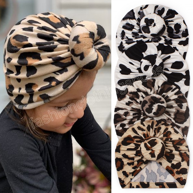 

Baby Girls Printed Leopard Hat with Round Ball Center Newborn Turban Caps Children Beanies Kids Headwear Photo Props, Mixed color