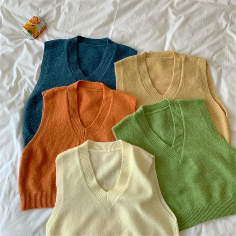 

Women's Vests 2022 Spring Autumn Vintage Sleeveless V-neck Knitted Vest Sweater Women Elegant Pullovers Femme Casual Short Tank Tops, Blue