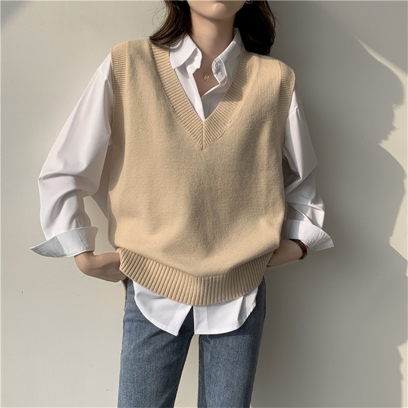 

Women's Vests Autumn Women's Sweater Vest V-neck Sleeveless Irregular Casual Loose Knitted Pullover Tops Female Outerwear 221010, Brow 4