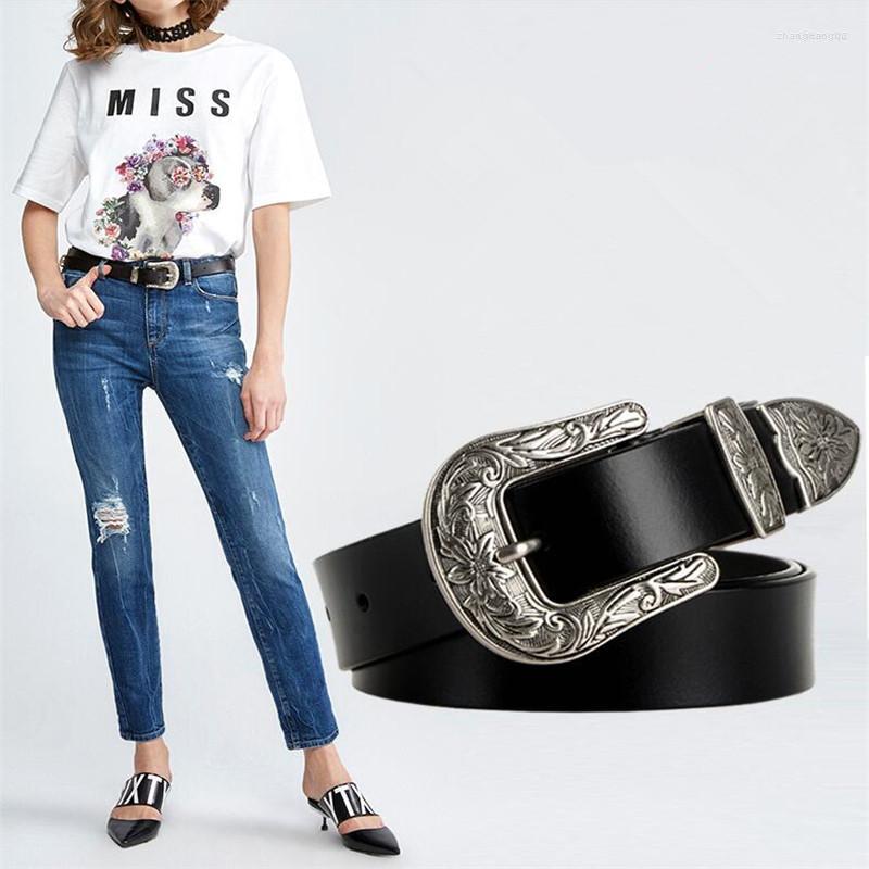

Belts Women Leather Western Cowgirl Waist Belt Metal Buckle Waistband For Luxury Designer Brand 2.8cm, White