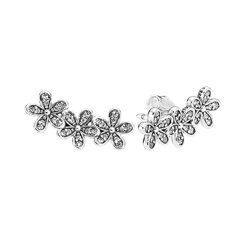 

Sparkling Daisy Flower Stud Earrings Authentic Sterling Silver Wedding Jewelry For Women Girls with Original Box Set for Pandora CZ diamond girlfriend Gift Earring