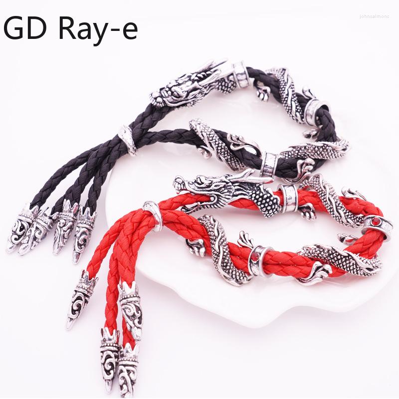

Charm Bracelets Men's Classic Leather Rope Dragon Bracelet Adjustable Vintage Metal Bangles For Women Halloween Fashion Jewelry Gift
