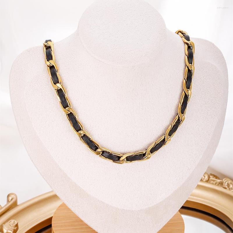 

Chains Black Leather Winding Metal Chain Necklace For Woman Clavicle Fashion Gothic Girl's Sexy Party Gifts 2022 Design Sense