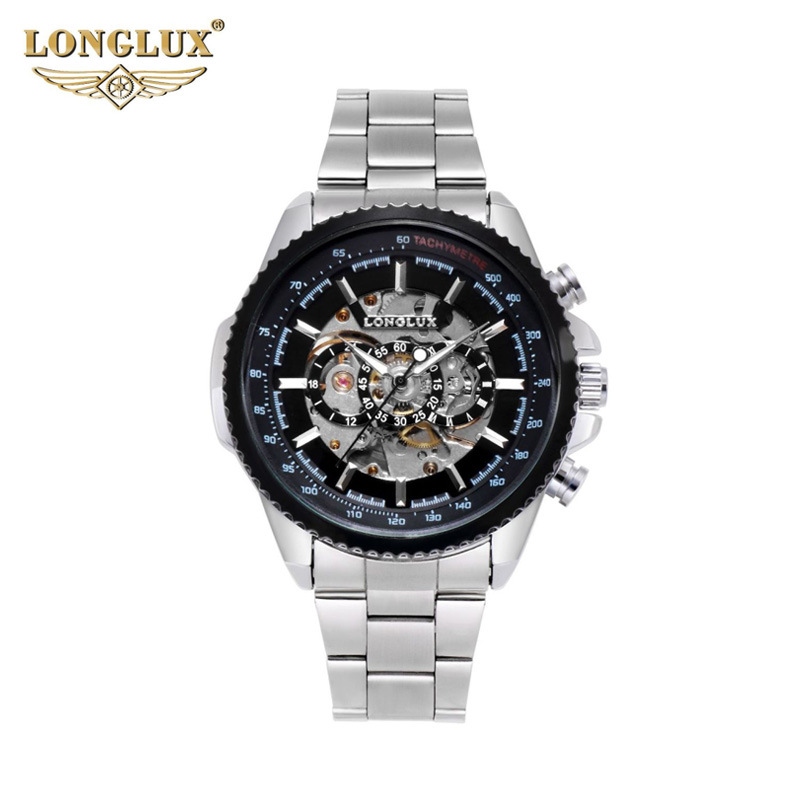 

Longlux watch men's automatic hollow out mechanical watch waterproof, Black