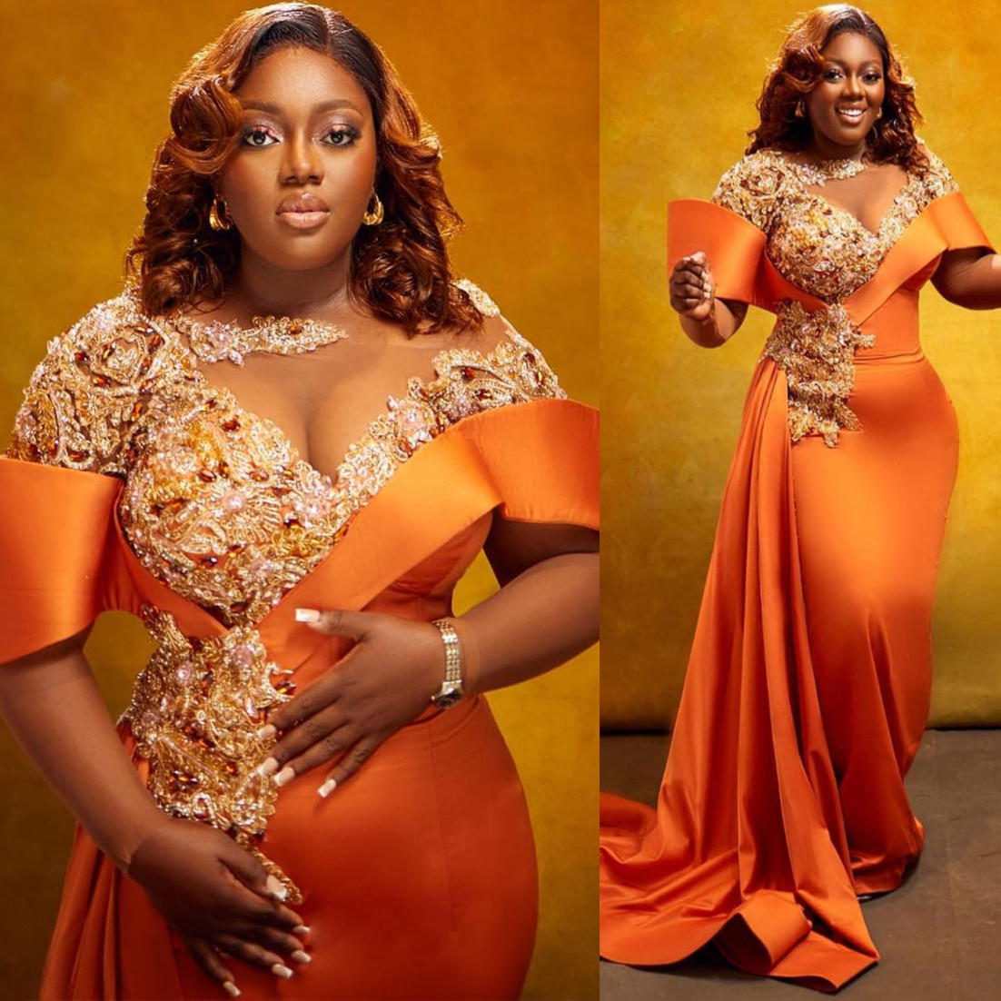 

2022 Arabic Aso Ebi Mermaid Orange Prom Dresses Lace Beaded Crystals Evening Formal Party Second Reception Birthday Engagement Gowns Dress ZJ201, Water melon