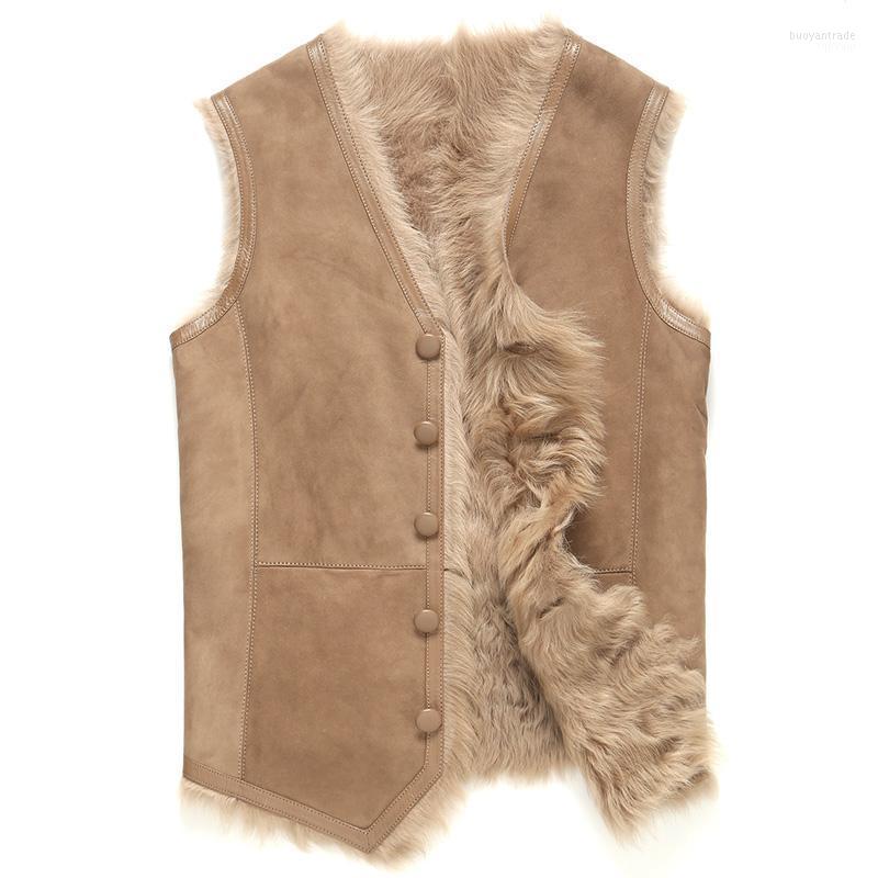

Men's Vests Men's 2022 Natural Sheepskin Leather Sleeveless Jacket Men Autumn Winter Casual Real Wool Vest Male Clothing Casaco, Gray