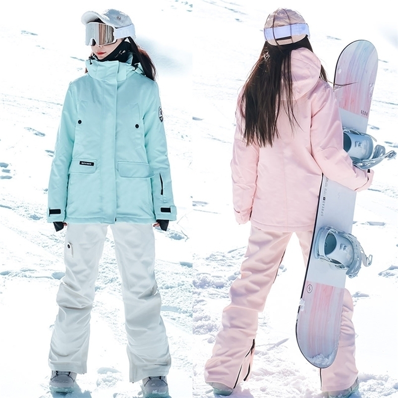 

Skiing Suits Winter Women Thickened Warm Mountaineering Snowboards Jacket Snow Pants Set Overalls Windproof Waterproof 221008, Sky blue