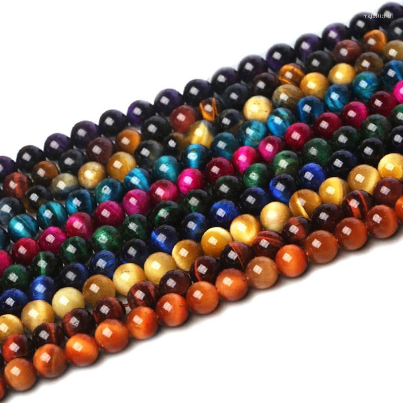 

Beads 4-16mm Round Yellow Green Orange Plum Red Mixed-Color Blue Tiger Eye Stone For Jewelry Making 15'' DIY Trinket