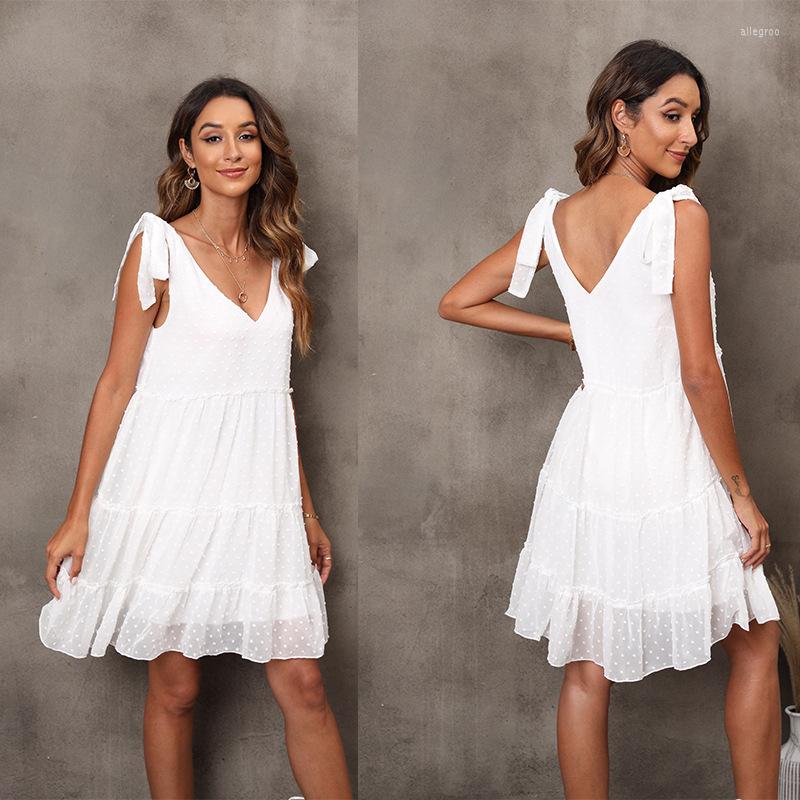 

Casual Dresses 2022 Summer Women' Sleeveless Dress V-neck Chiffon Skirt, White